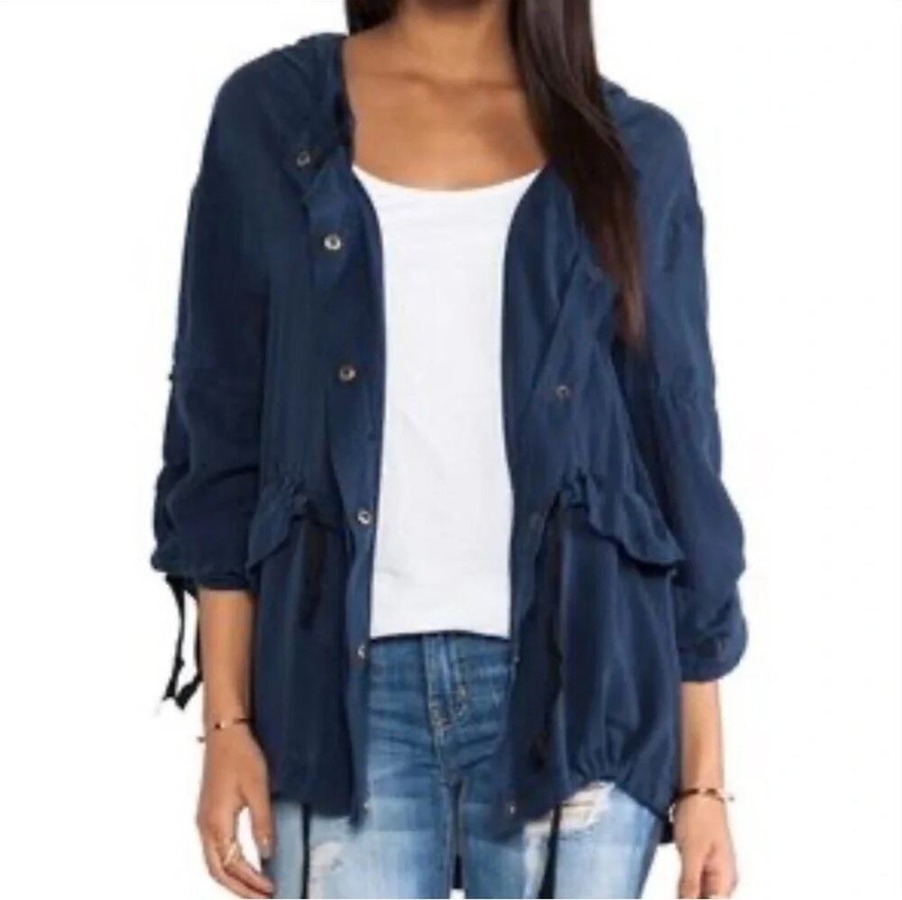 Current/Elliott The Summer Parka Tencel Drawstring Jacket Navy Small NEW